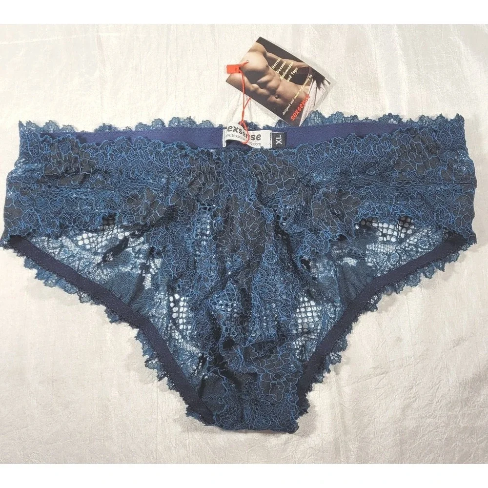 Sexsense Men's Lace Hipster Femboy Panty Briefs - Teal - XL